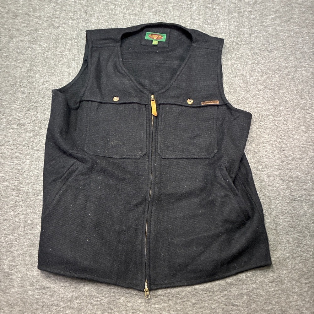Flyshacker Mens XL Black Wool Vest Full Zip Pockets Rugged Warm
